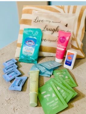 Travel Toiletries Kit & Pouch with Clorox, EOS & Lume, Shower Gel & Shampoo New